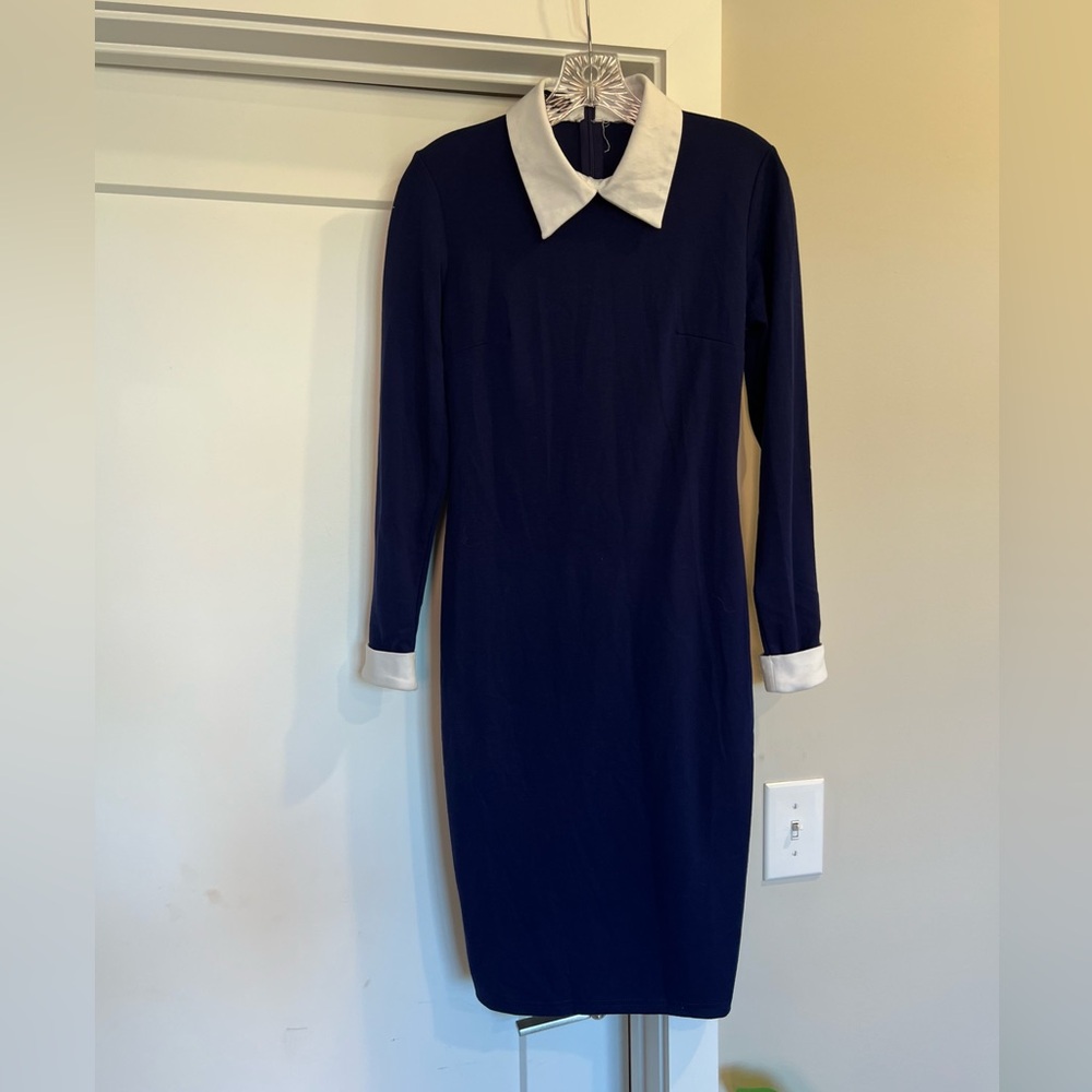 Navy Blue Dress with White Collar